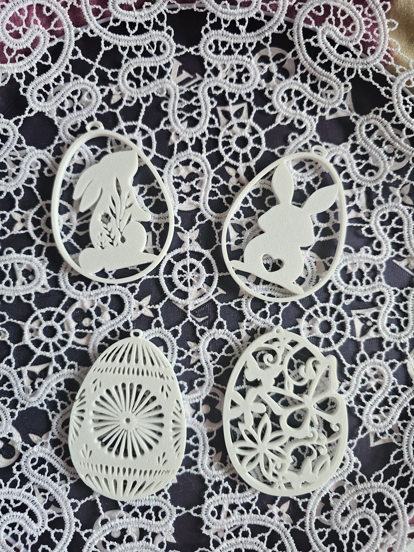 Easter Egg Pendants with Rabbit Motif – Set of 5 | 3D Printed Spring Decoration