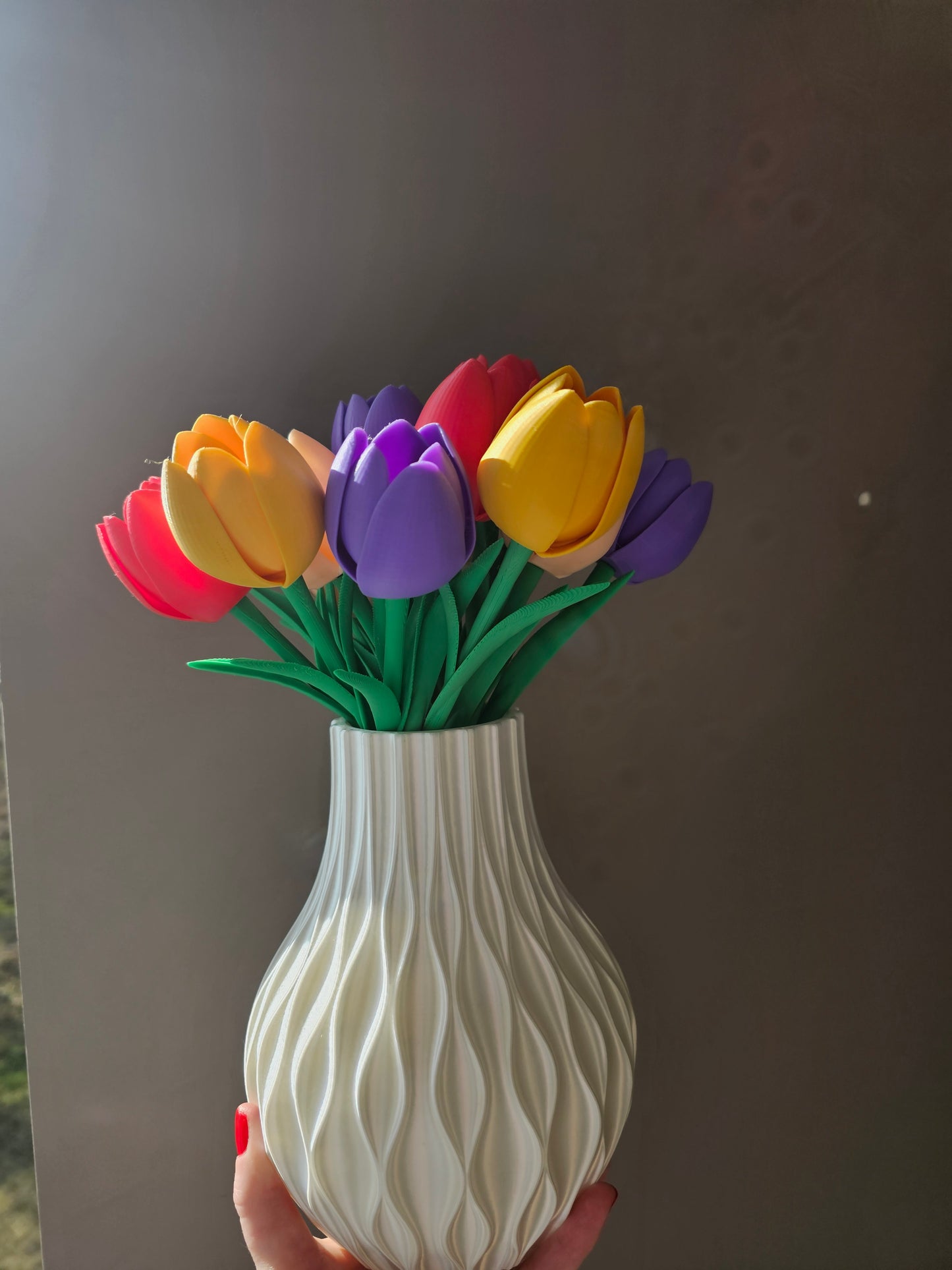 3D Printed 16 Tulips with Vase β Spring Home Decor Set | 3D Flower Bouquet