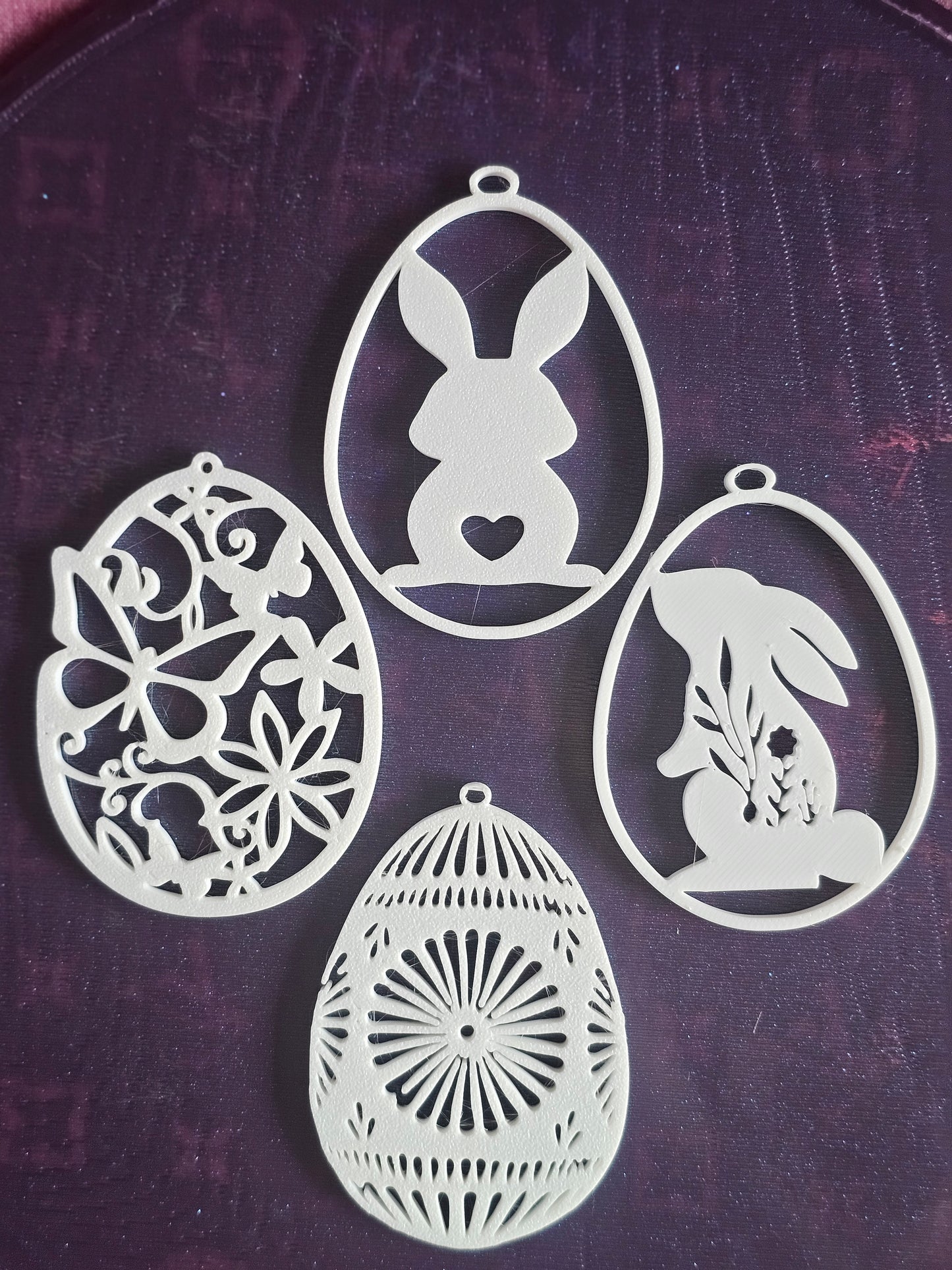 Easter Egg Pendants with Rabbit Motif – Set of 5 | 3D Printed Spring Decoration
