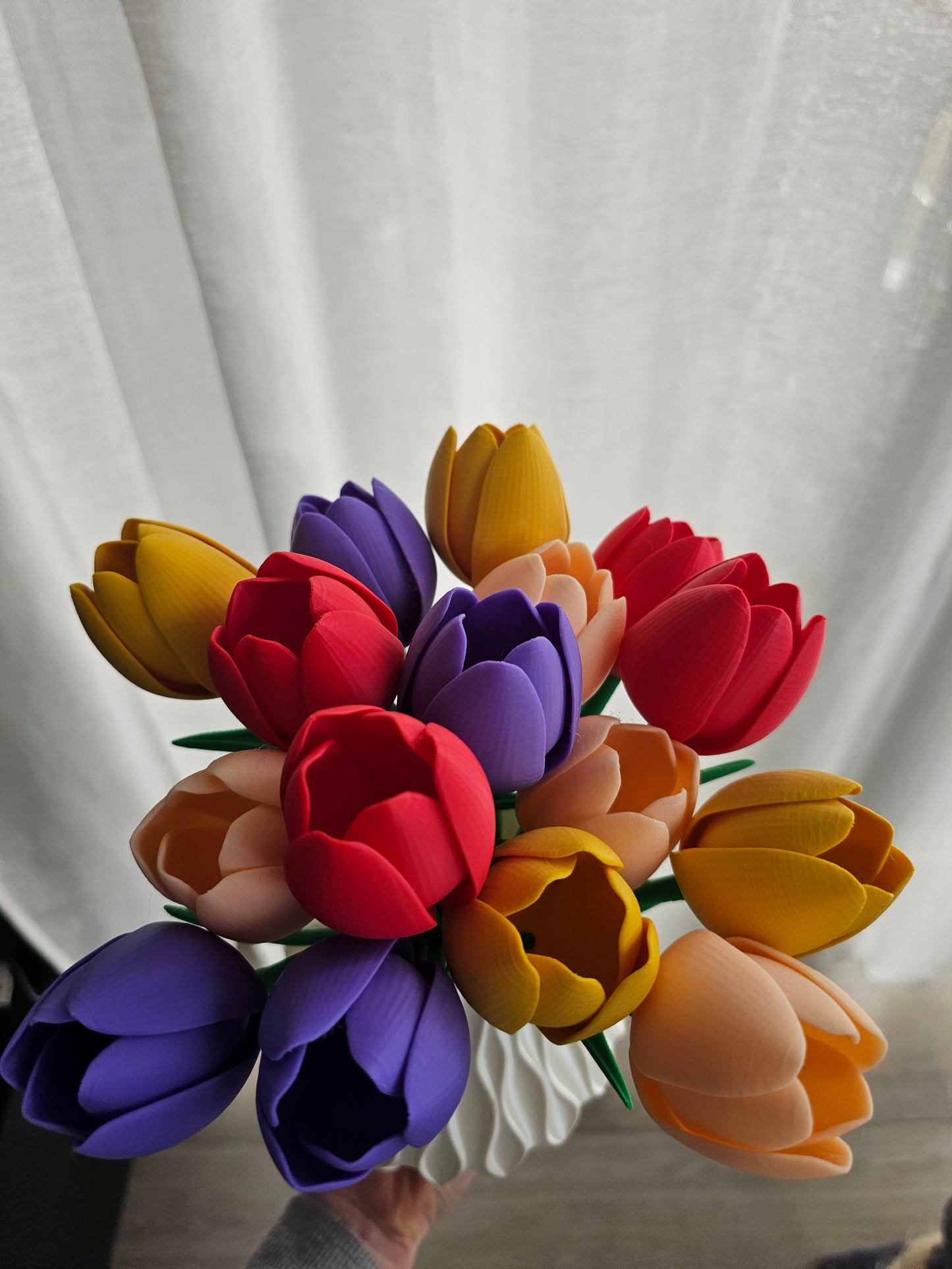 3D Printed 16 Tulips with Vase – Spring Home Decor Set | 3D Flower Bouquet