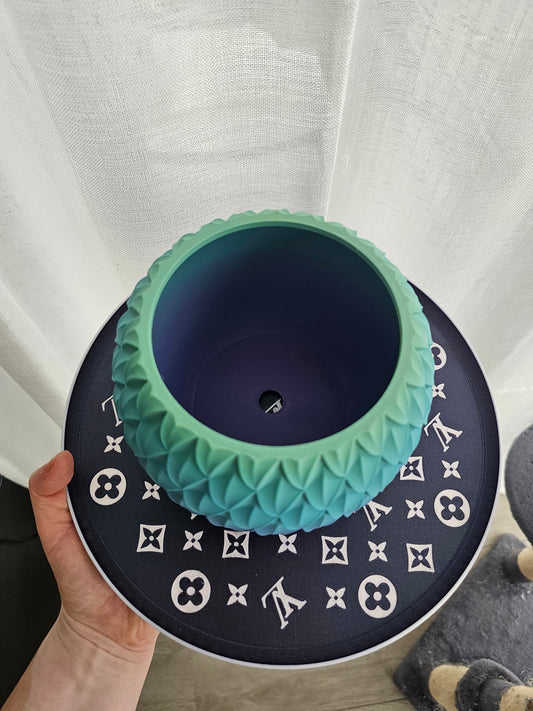 Dragon Scale Flower Pot – 3D Printed Planter with Drainage | Teal & Purple Ombre Home Decor