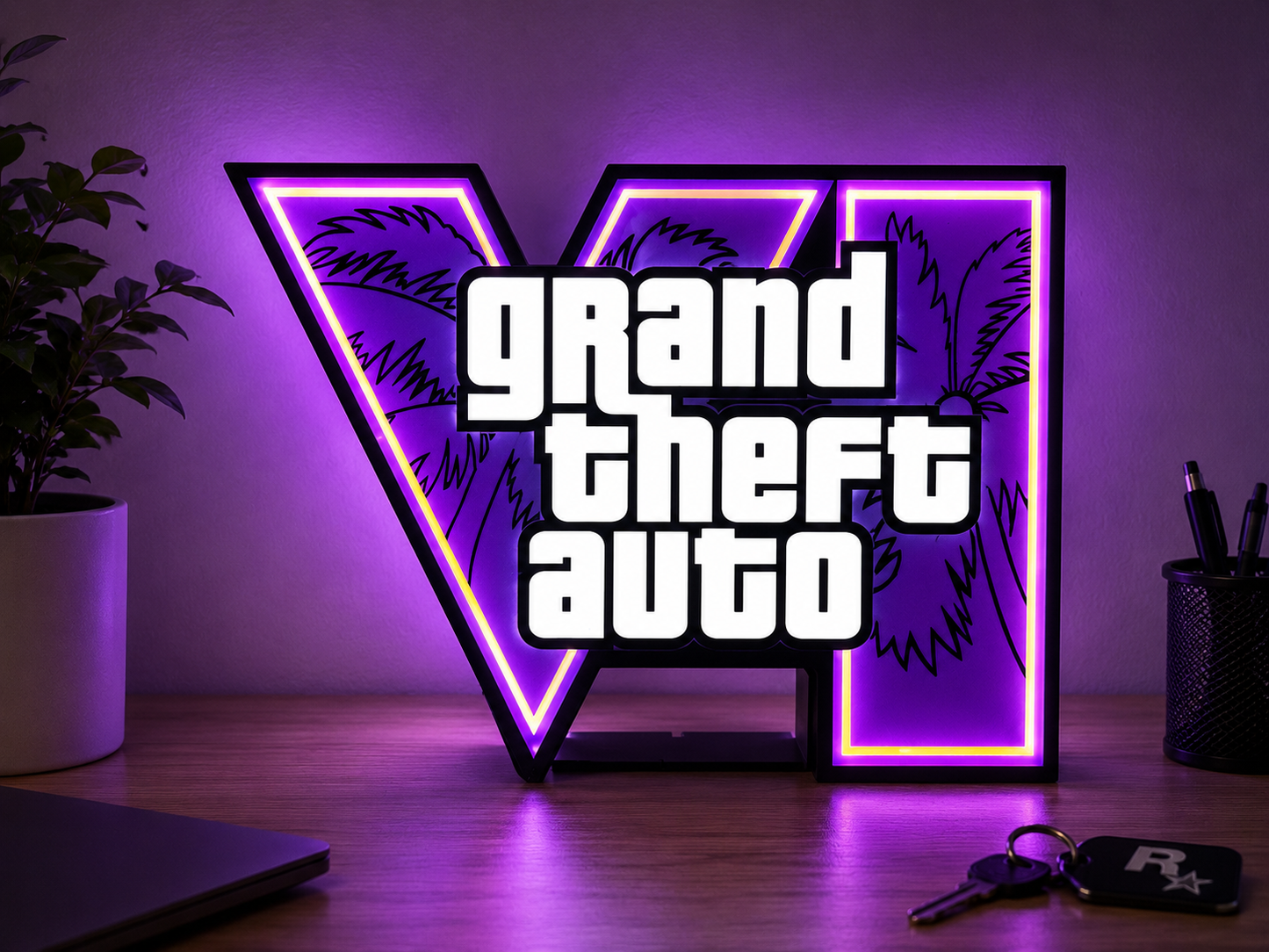 GTA VI LED Lightbox – 3D Geprinte Gaming Lamp | 24 × 18 cm