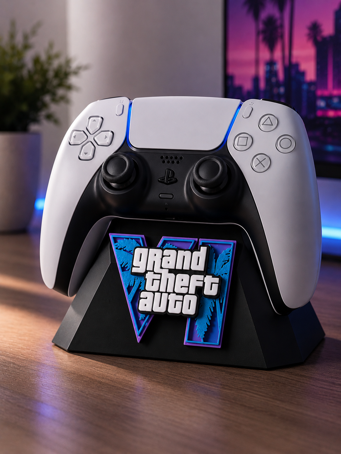 PS5 Controllerhouder – 3D-geprint – GTA VI Geïnspireerd – Gaming Bureau Organizer