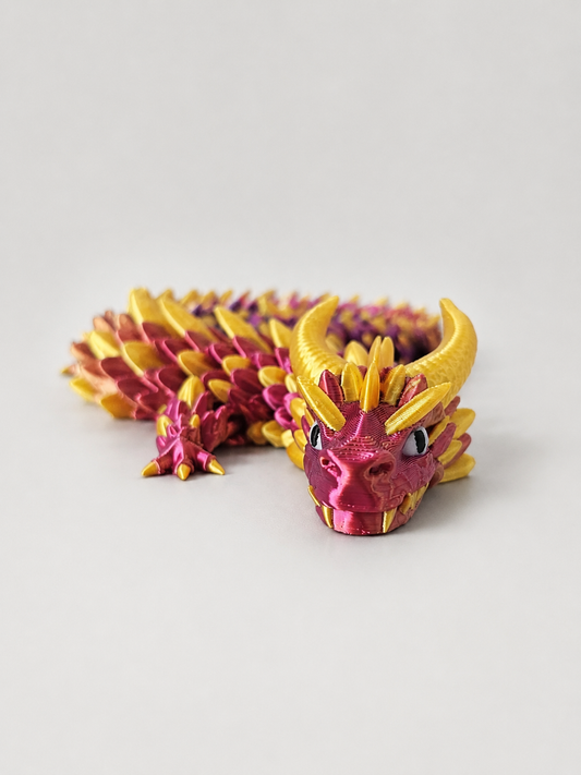 Grote beweegbare draak – 3D-geprint in paars en goud